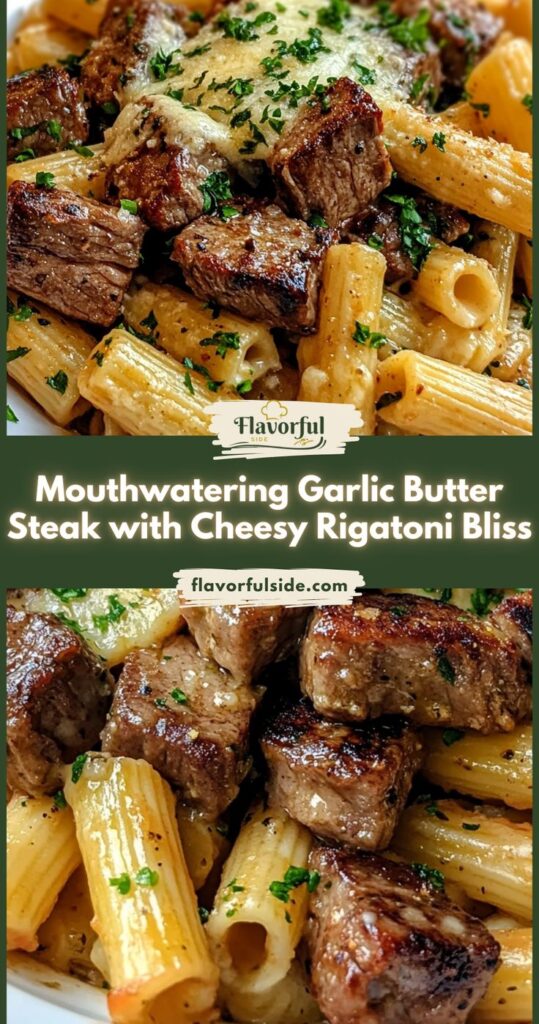 Mouthwatering Garlic Butter Steak with Cheesy Rigatoni Bliss