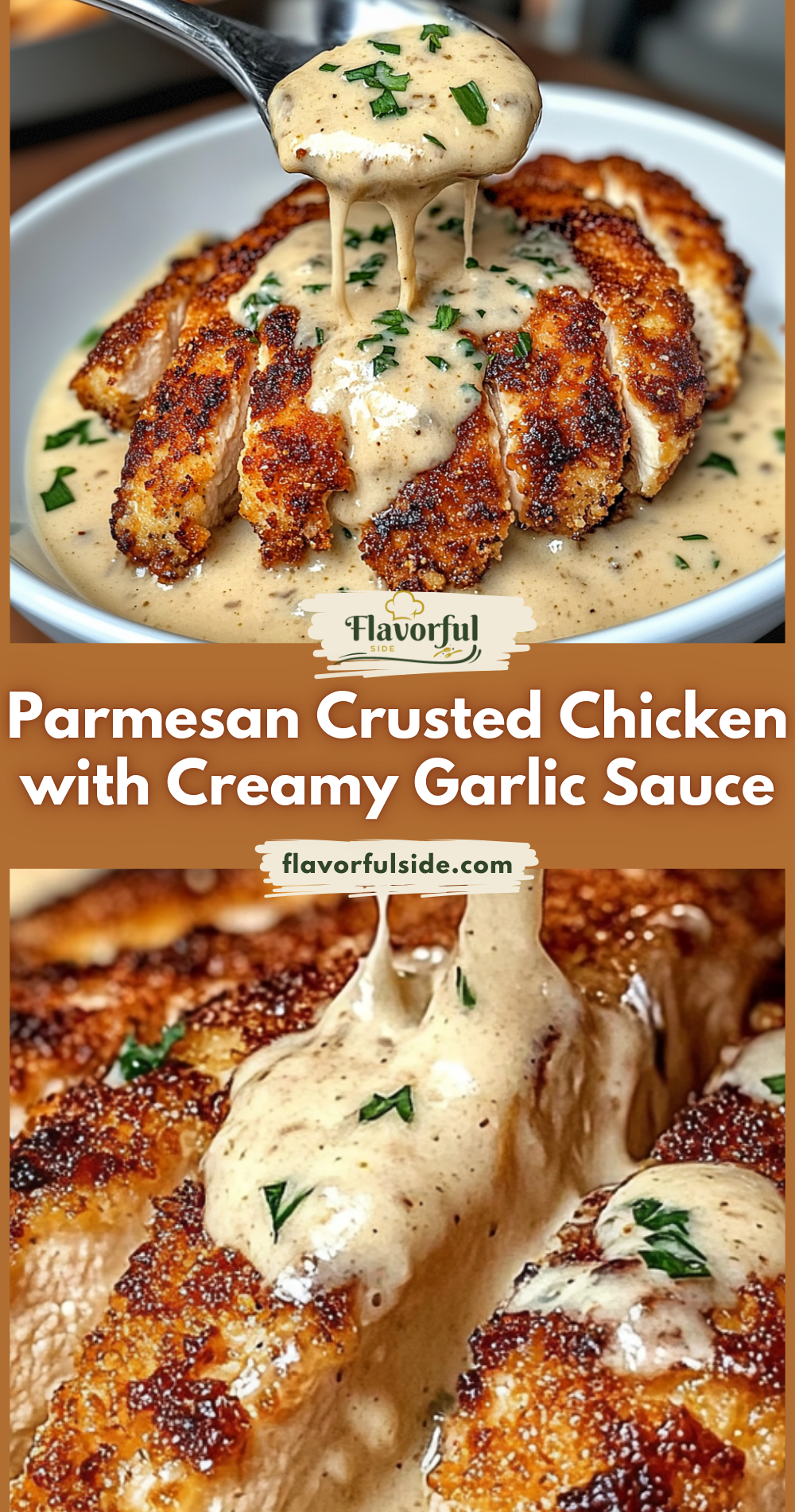 Parmesan Crusted Chicken with Creamy Garlic Sauce