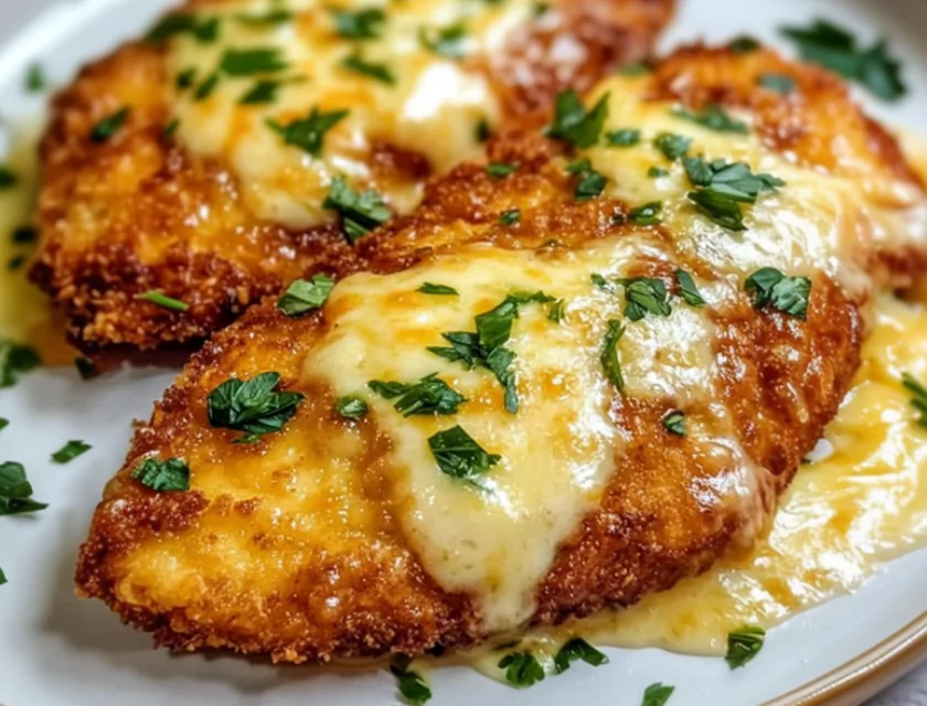 Breaded Chicken Cutlets with Melted Cheese and Parsley