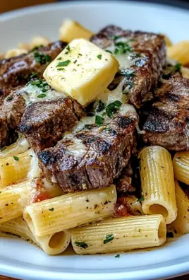 Garlic Butter Steak Tips with Cheesy Rigatoni