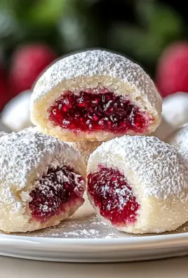 Raspberry Filled Almond Snowball Cookies