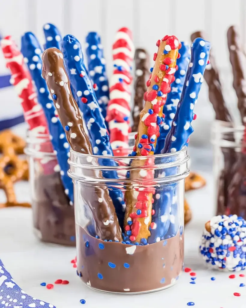 4th of July Chocolate Covered Pretzel Rods