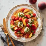 Corn Fritter Caprese with Peaches and Tomatoes