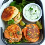 Fresh Salmon Burgers with Tzatziki Dressing