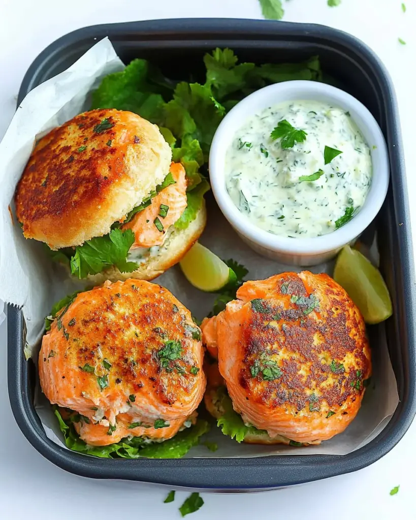 Fresh Salmon Burgers with Tzatziki Dressing