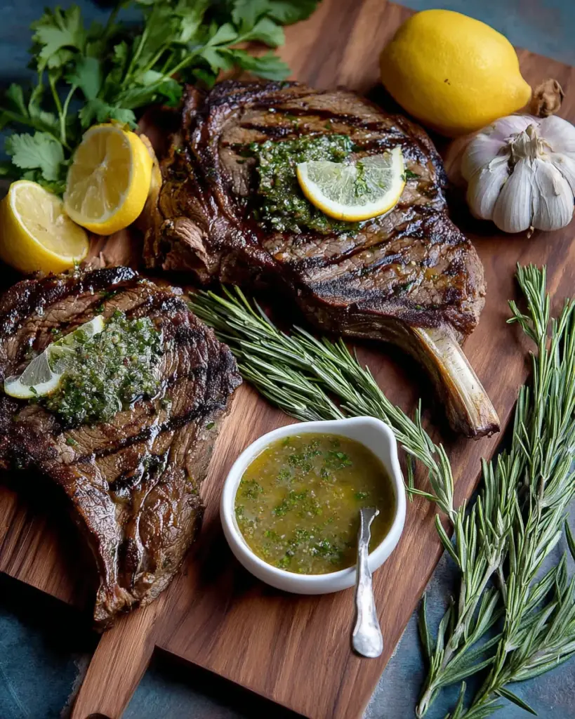 Grilled Flank Steak with Lemon-Herb Sauce