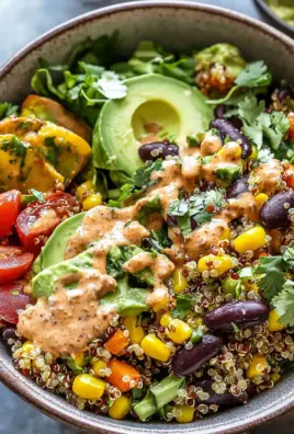 High protein southwest quinoa salad with Creamy Chipotle dressing