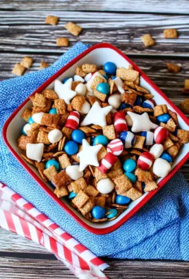 Red, white, and blue snack mix
