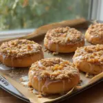 Apple Cheesecake Buns with a Crumble Topping and Sweet Glaze