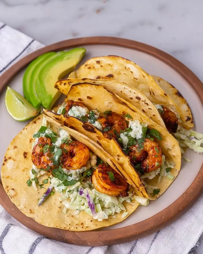 Cilantro Lime Shrimp Tacos with Creamy Slaw