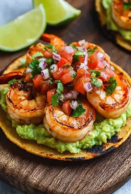 Grilled Shrimp Tostadas with Guacamole & Pico de Gallo