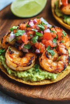 Grilled Shrimp Tostadas with Guacamole & Pico de Gallo