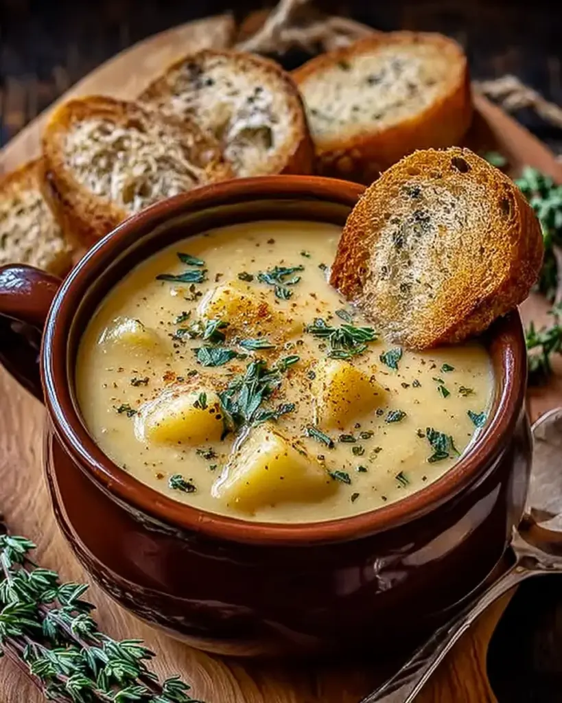 Hearty Cheddar Garlic Herb Potato Soup