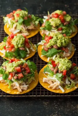 Tostadas with Chicken Guacamole and Beans