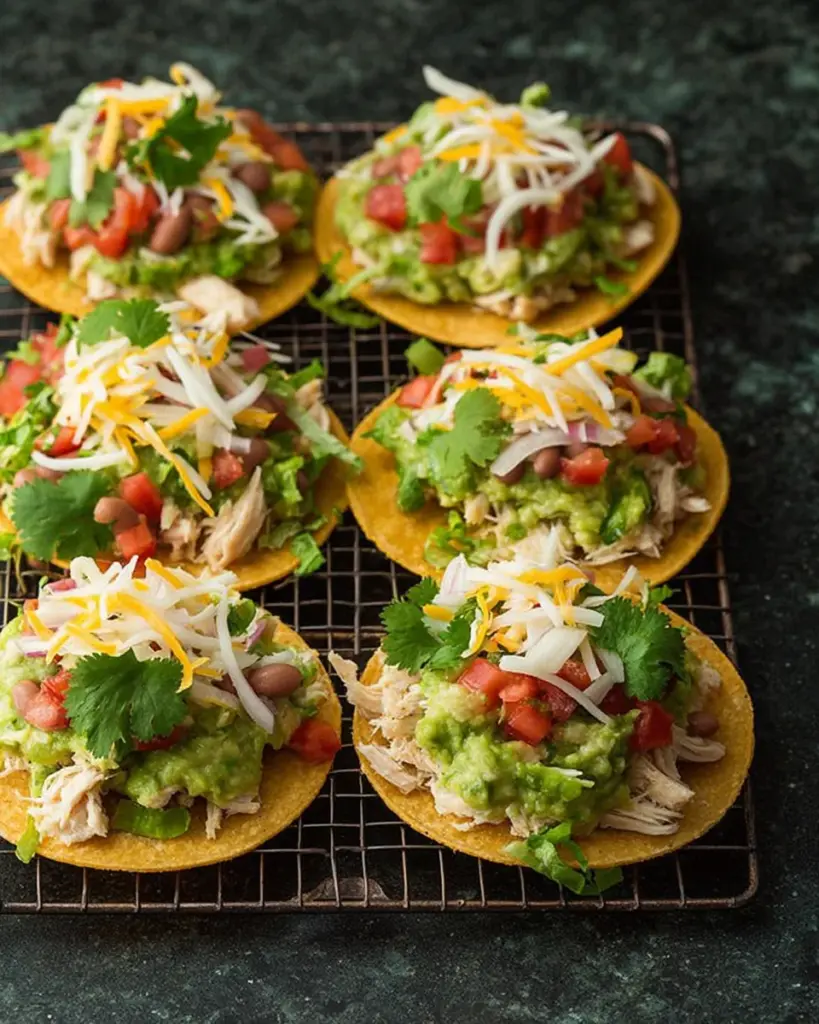 Tostadas with Chicken Guacamole and Beans