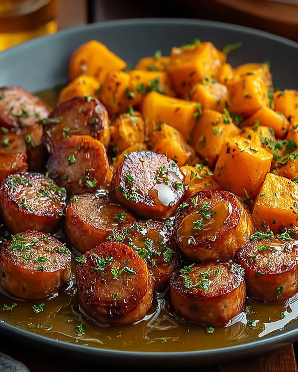 Sausage and Sweet Potatoes with Honey Garlic Sauce