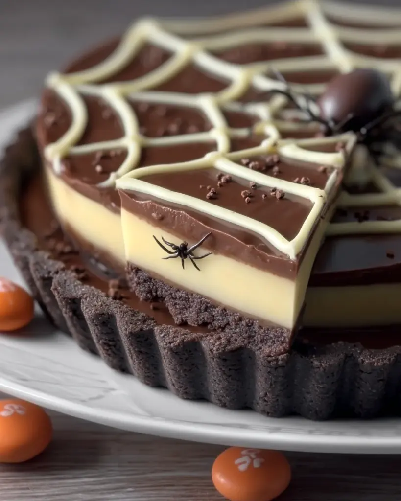 Chocolate Spiderweb Tart For Halloween