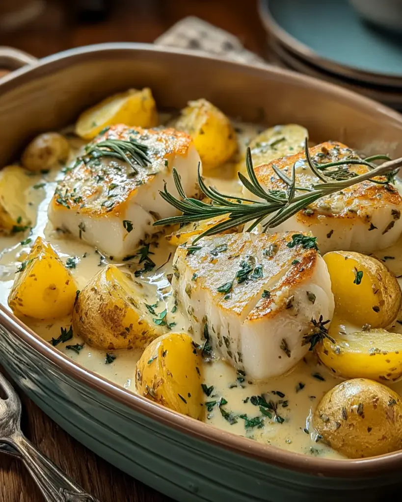 Cod and Potatoes in Rosemary Cream Sauce