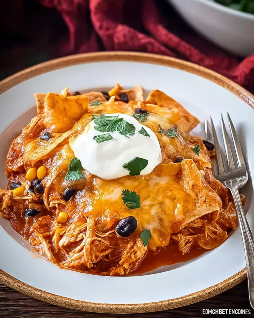 Crockpot Chicken Enchilada Casserole