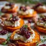Roasted Sweet Potato Rounds with Whipped Goat Cheese, Cranberries & Pecans