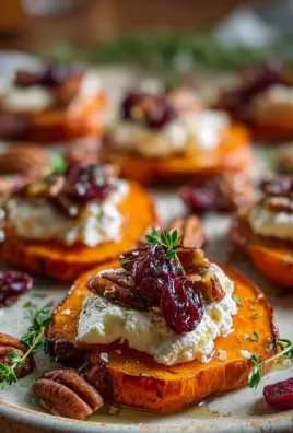 Roasted Sweet Potato Rounds with Whipped Goat Cheese, Cranberries & Pecans