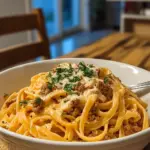 Savory Beef and Garlic Butter Linguine in Parmesan Cream