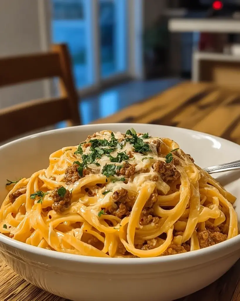 Savory Beef and Garlic Butter Linguine in Parmesan Cream