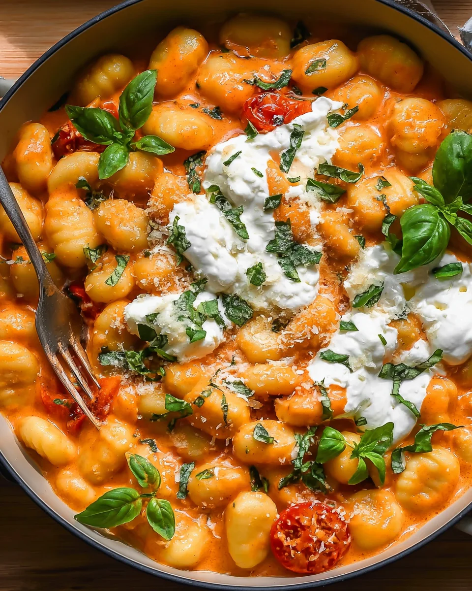30 Minute Creamy Tomato Gnocchi with Burrata