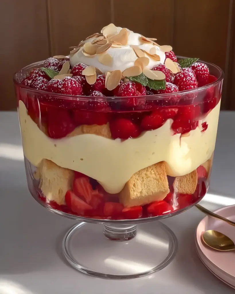 Raspberry and almond trifle