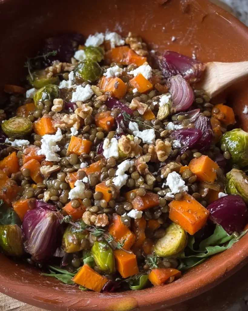 Roasted Veggie Lentil Salad with Maple-Mustard Dressing