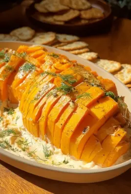 Baked butternut squash on feta dip