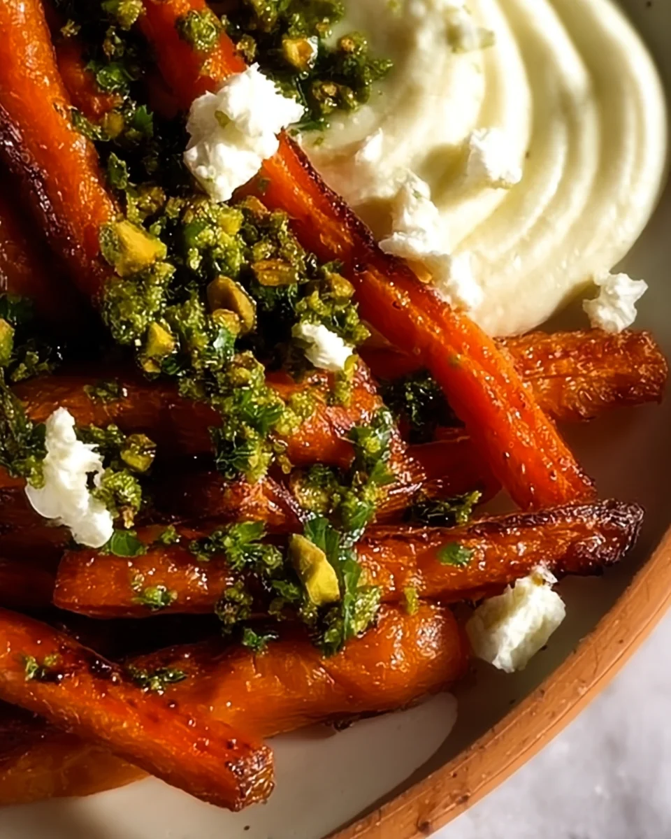CRISPY CARROT FRIES WITH WHIPPED HONEY-RICOTTA & PISTACHIO GREMOLATA CRISPY