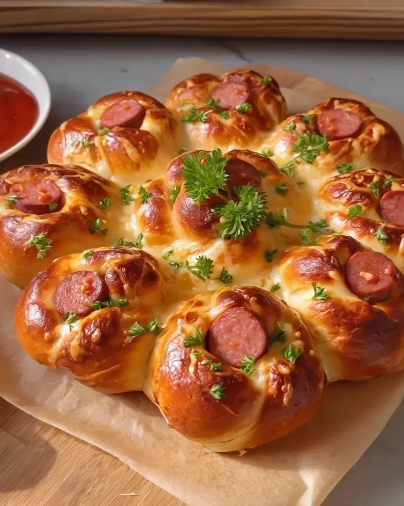Flower Buns with Cheese and Sausage