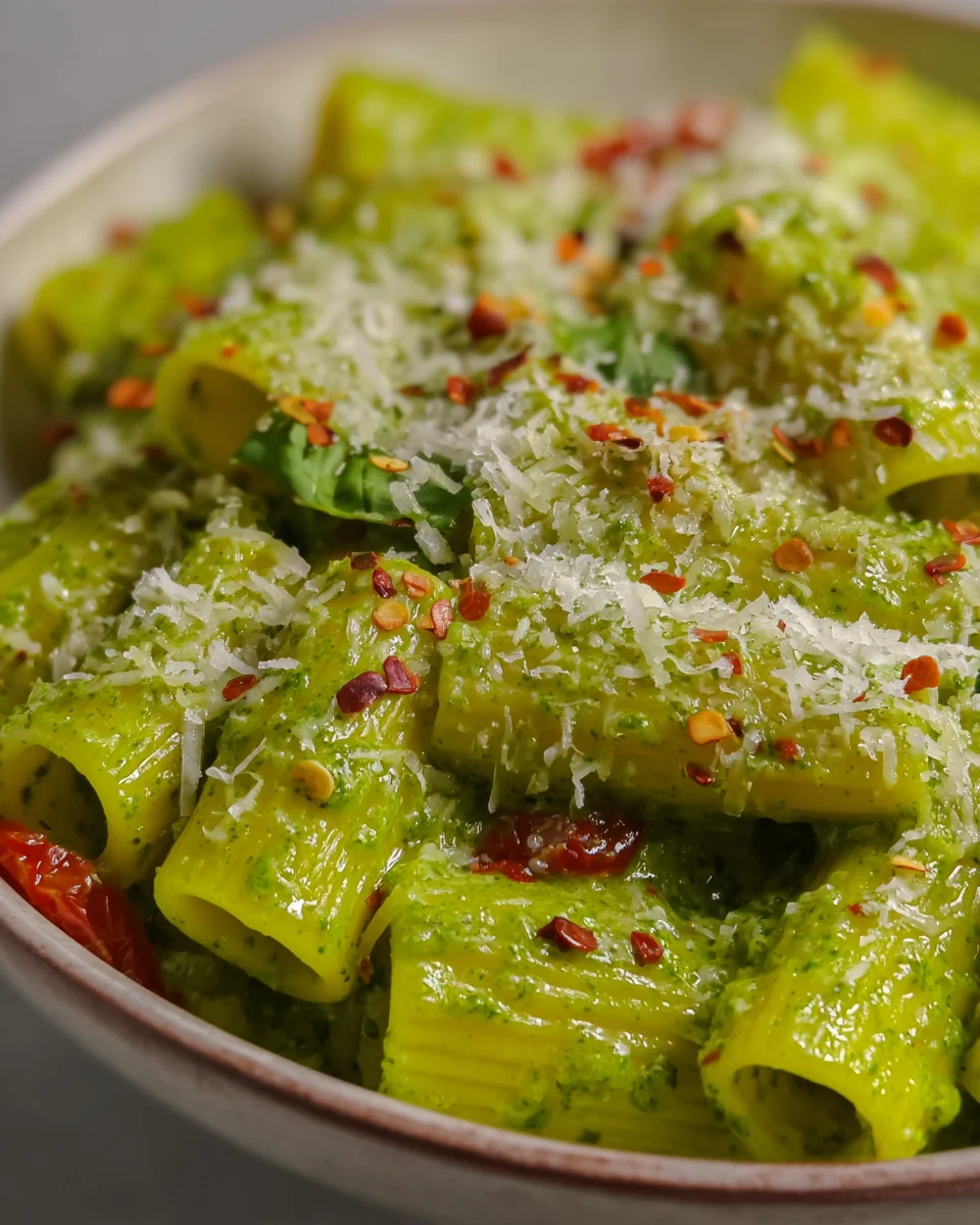 Pesto Rigatoni with Cherry Tomatoes