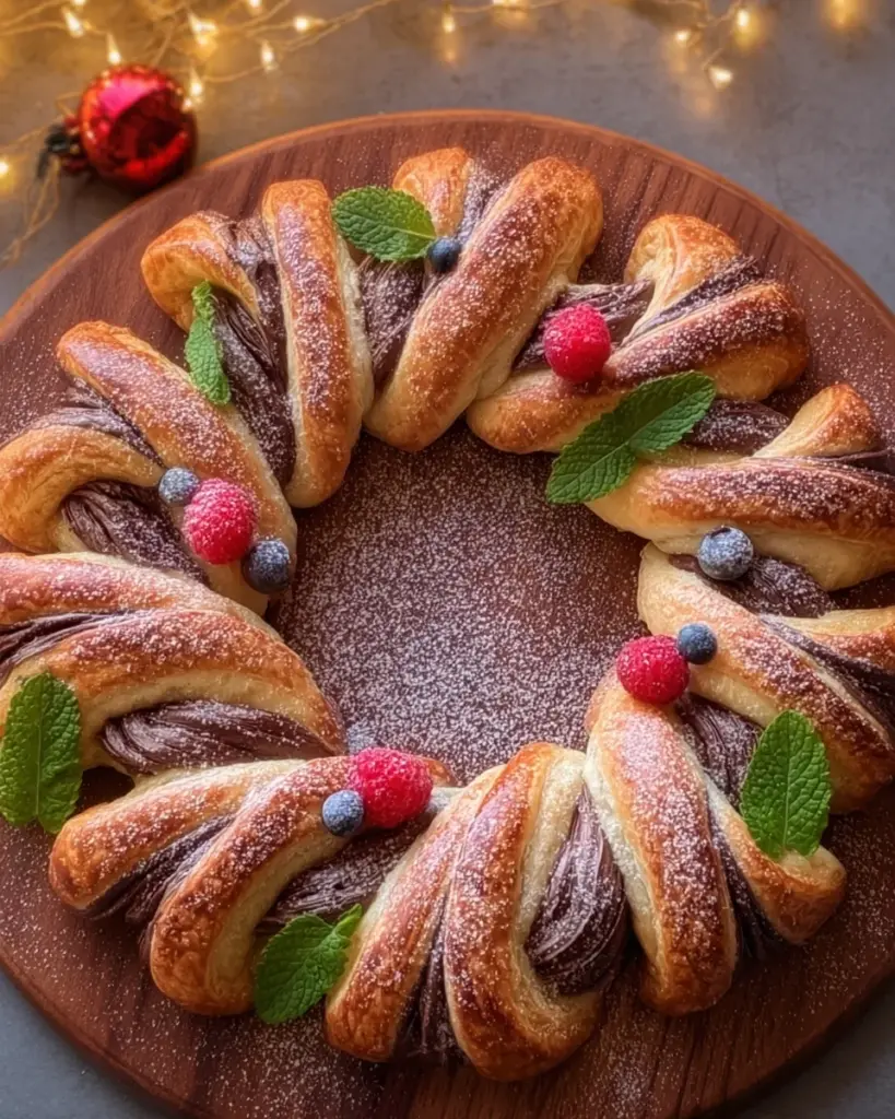 Puff Pastry Crown Filled with Chocolate for Christmas