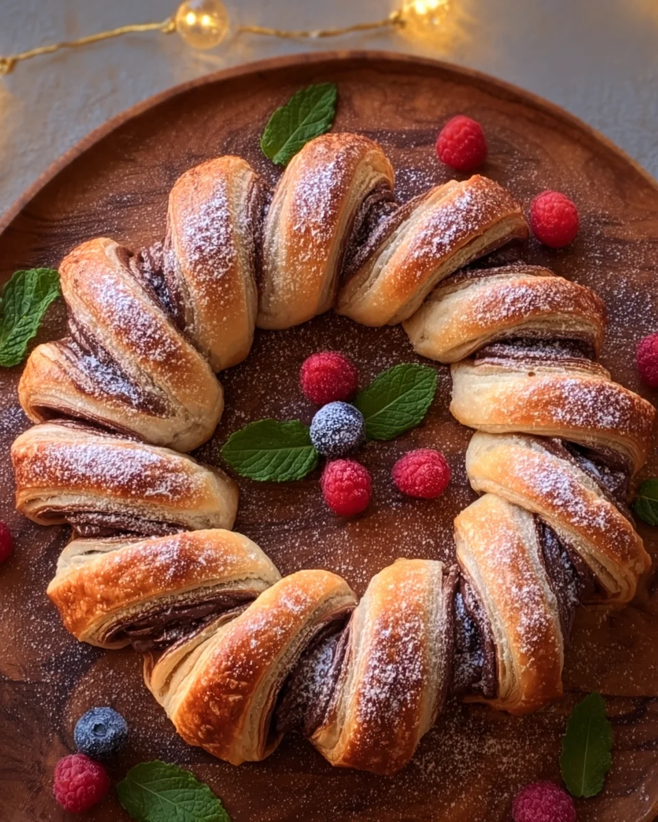 Puff Pastry Crown Filled with Chocolate for Christmas Puff