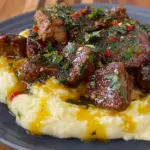 Butter Garlic Steak Bites and Mashed Potatoes
