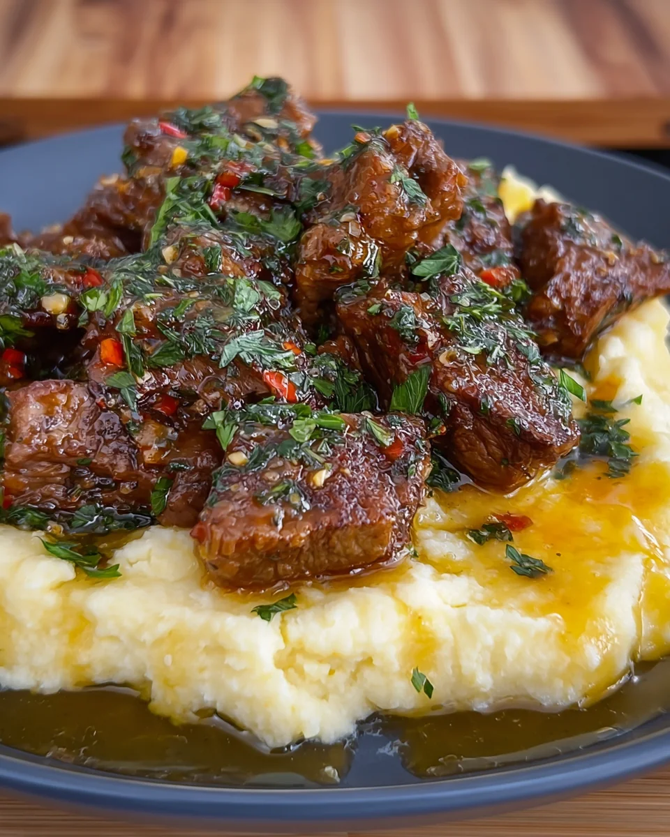 Butter Garlic Steak Bites and Mashed Potatoes Butter