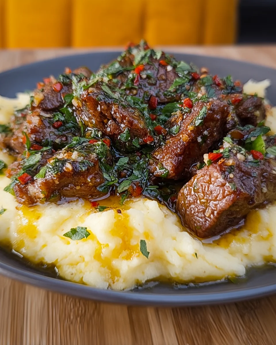 Butter Garlic Steak Bites and Mashed Potatoes Butter