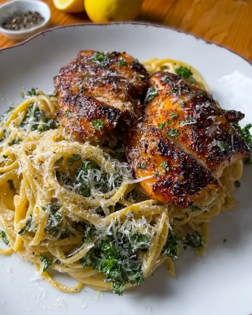 Cacio e Pepe–Inspired Pasta with Lemon Paprika Chicken