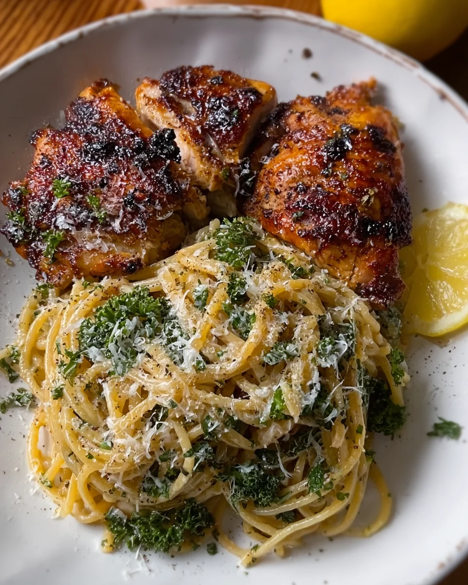 Cacio e Pepe–Inspired Pasta with Lemon Paprika Chicken Cacio