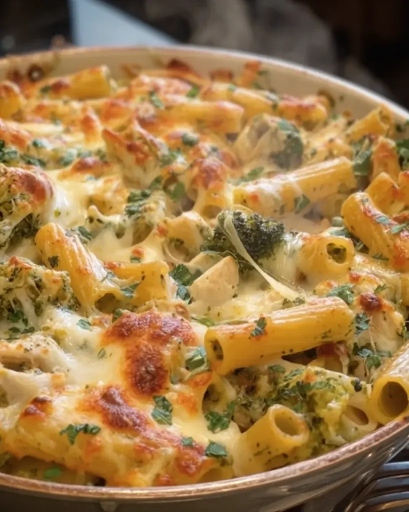 Creamy Pesto Chicken and Broccoli Pasta Bake