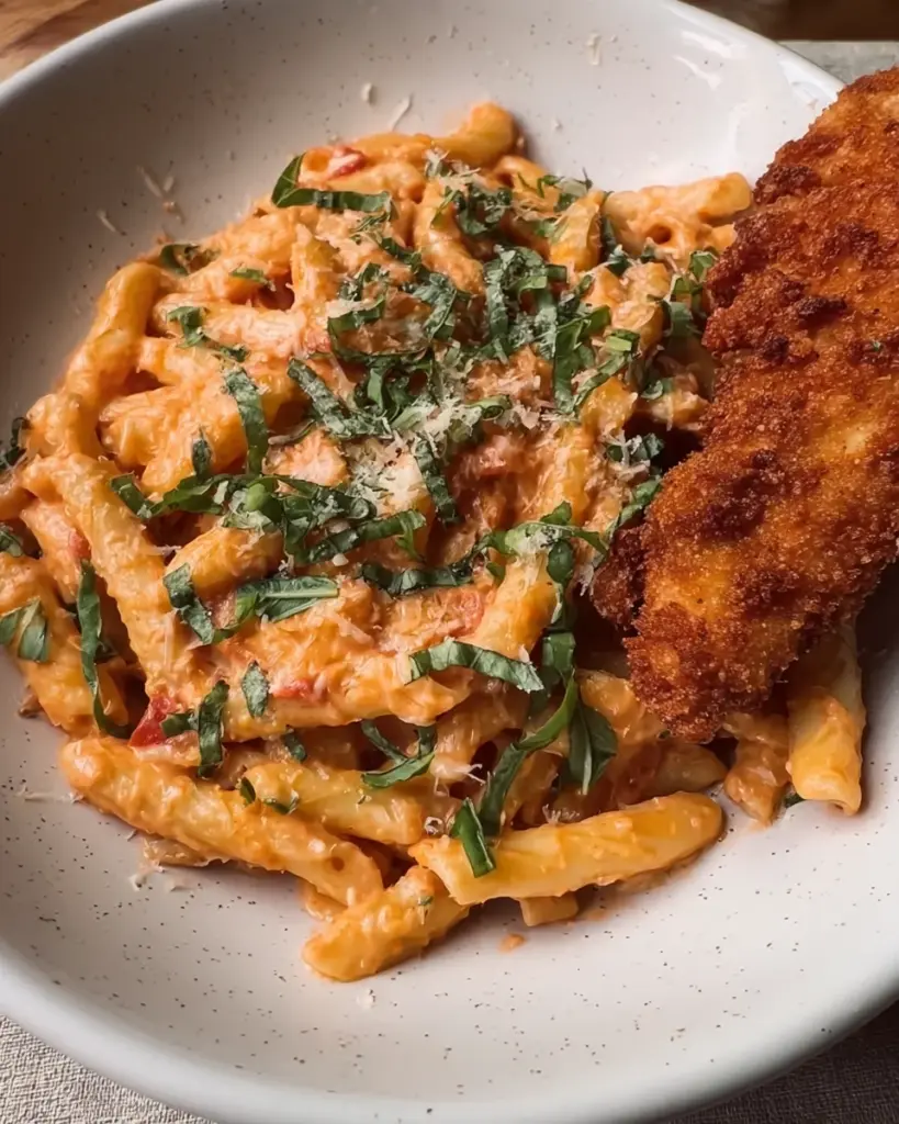 Creamy Rose Pasta & Crispy Chicken Delight