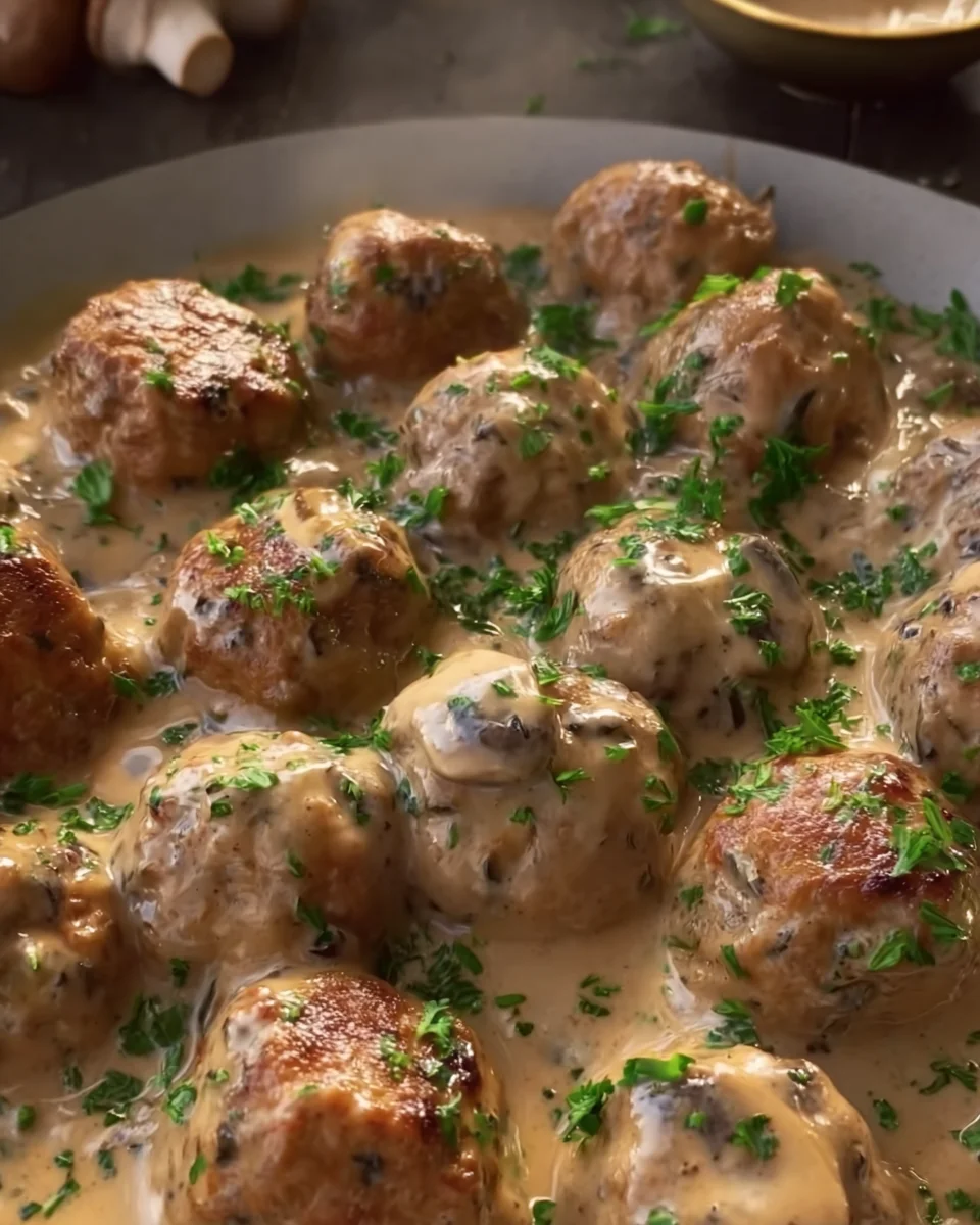 Creamy Turkey Meatballs with Mushroom Sauce