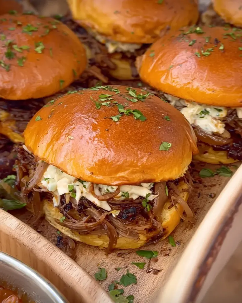 Garlic Pulled Beef Sliders