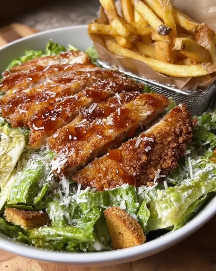 Hot Honey Crispy Chicken Caesar Salad & Fries