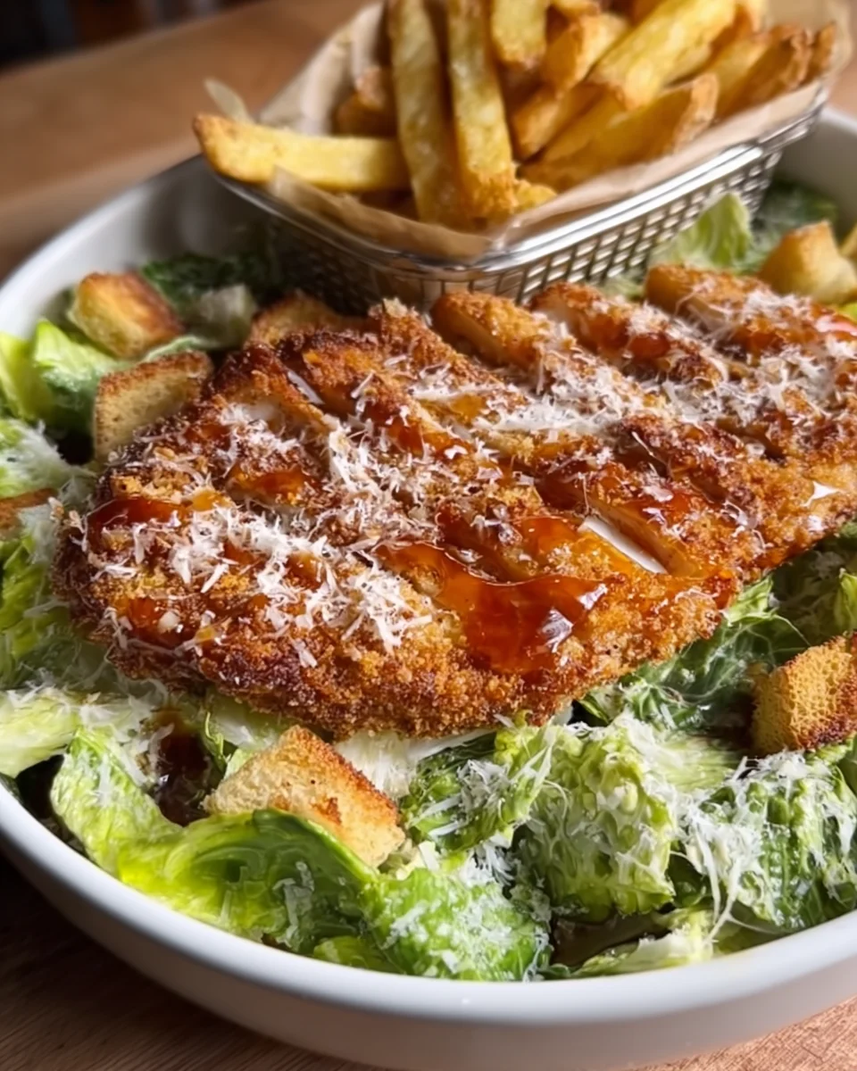 Hot Honey Crispy Chicken Caesar Salad & Fries Hot