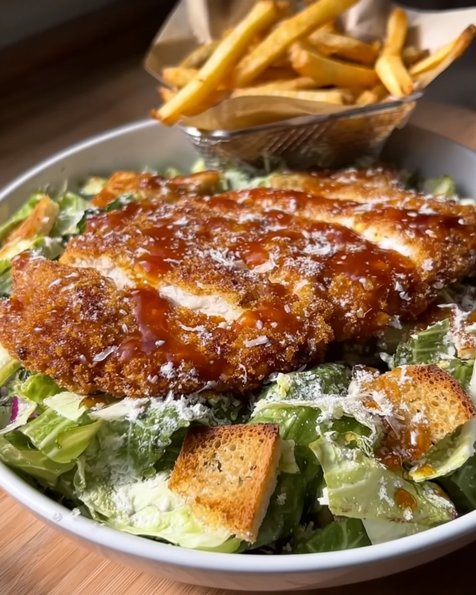 Hot Honey Crispy Chicken Caesar Salad & Fries Hot