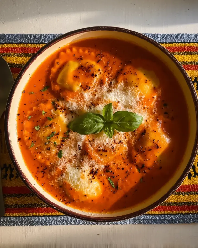 Roasted Red Pepper Ravioli Soup