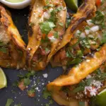 CRISPY CHICKEN CARNITAS TACOS with AVOCADO CILANTRO LIME SAUCE